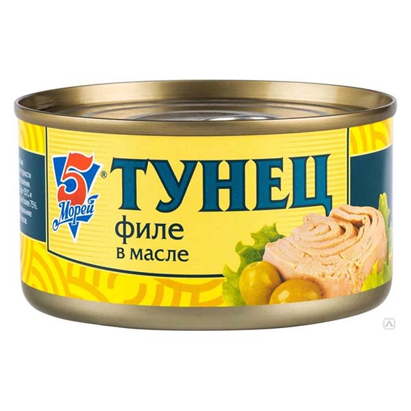 картинка Тунец филе в масле ж/б 185гр. /ТМ "5 Морей"/ от магазина Салова Фиш