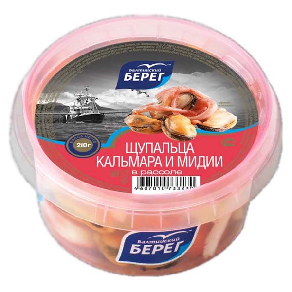 картинка Щупальца кальмара и мидии в рассоле 210г /Балт.берег/ от магазина Салова Фиш