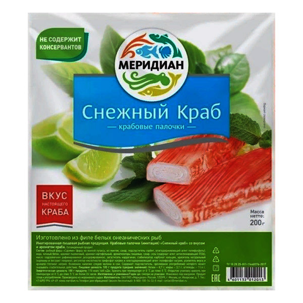 картинка Крабовые палочки снежный краб 200г /Меридиан/ от магазина Салова Фиш